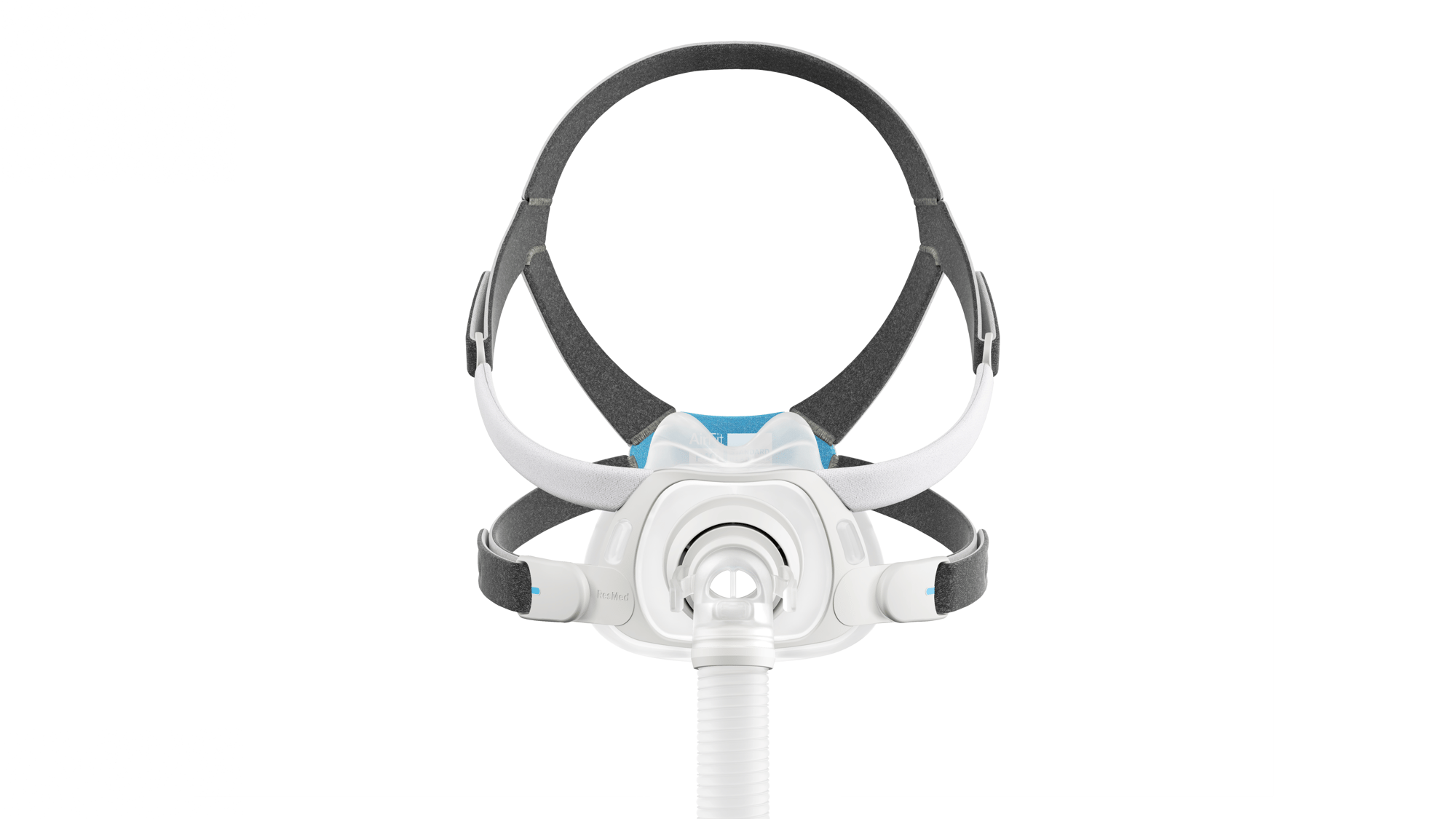Mascarilla AirFit F40 de la marca ResMed sobre fondo blanco vista de frente