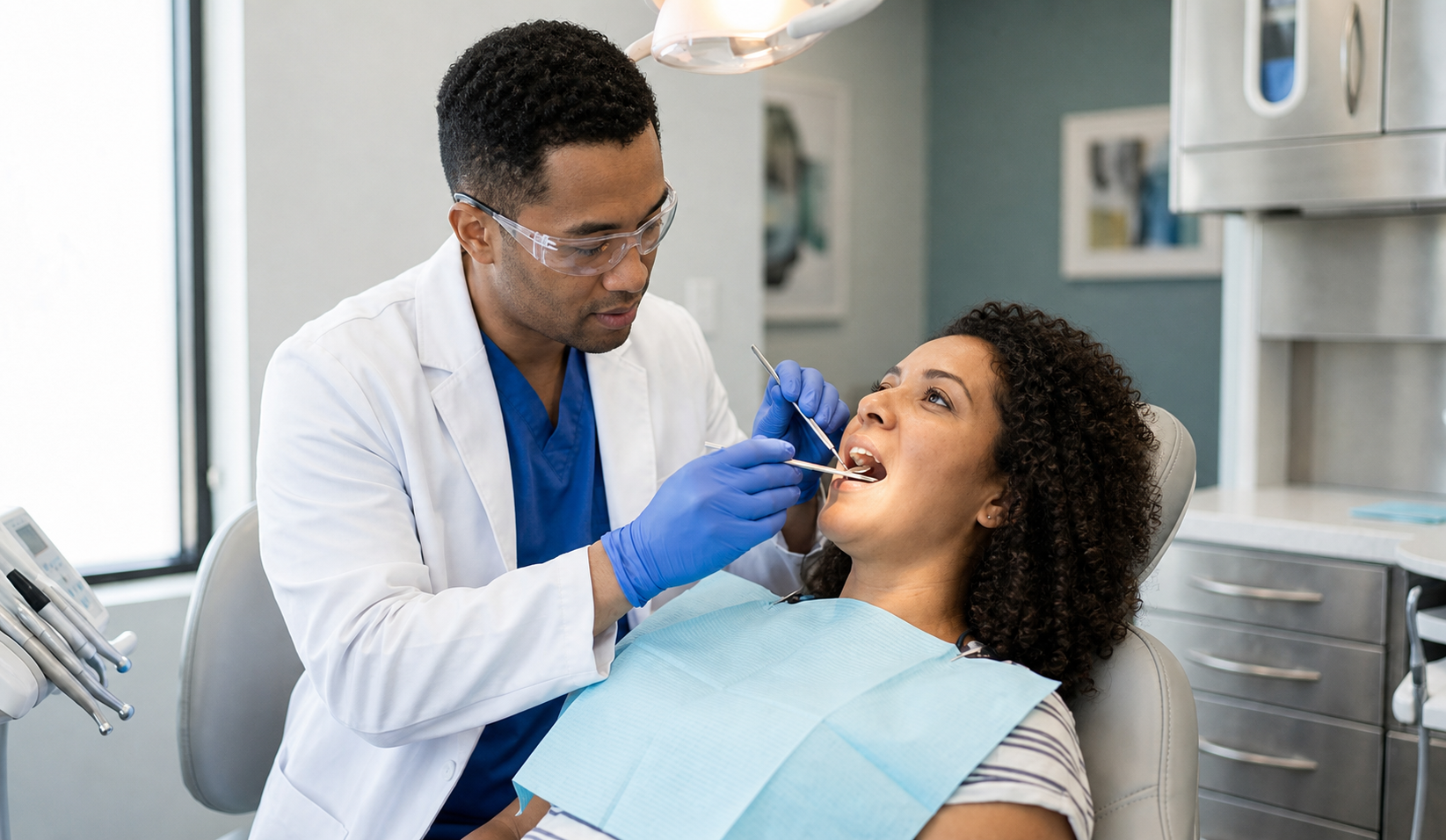 Dentista realiza avaliação odontológica relacionada à apneia do sono.