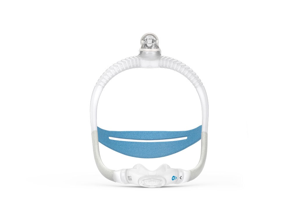Mascarilla AirFit N30i vista de frente, color blanco con detalles en azul