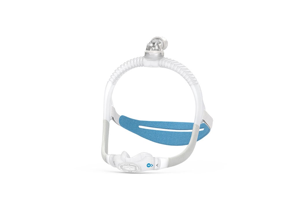 La mascarilla AirFit N30i de la marca ResMed, blanca con detalles en azul
